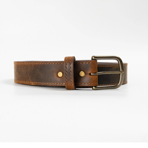 Cognac Teton Stag Leather Belt